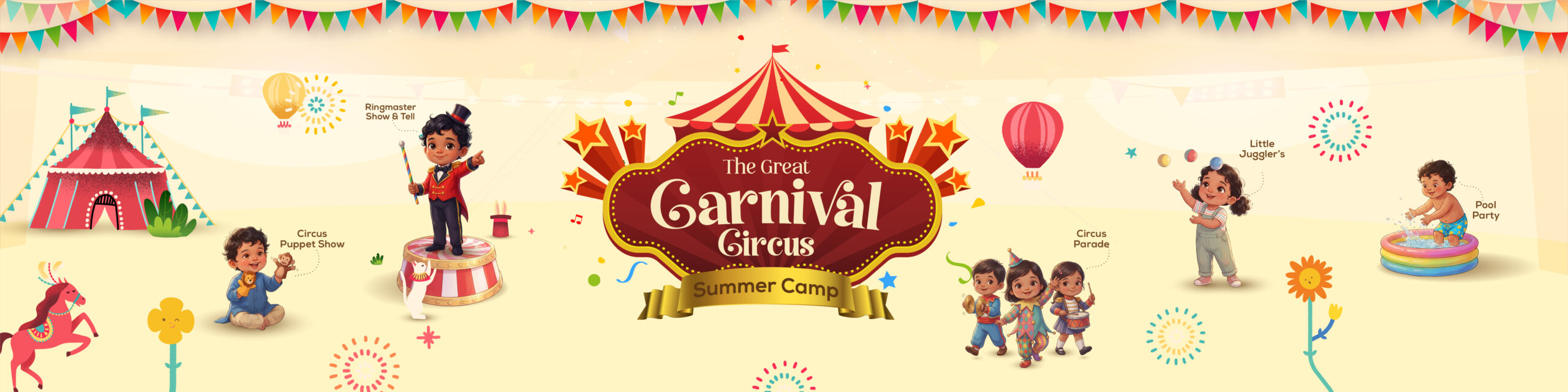 "Children participating in fun activities at The Great Carnival Circus Summer Camp held by Mindseed preschool and daycare."