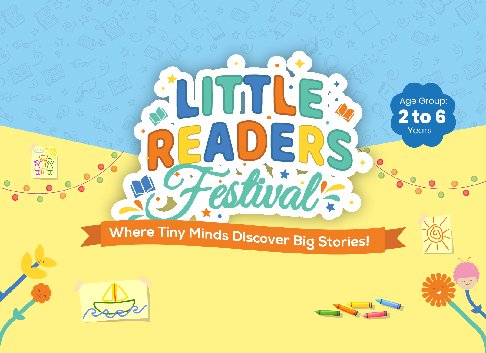 The 'Little Readers Festival' event banner for children aged 2 to 6, promoting early literacy and storytelling at Mindseed preschool and daycare.