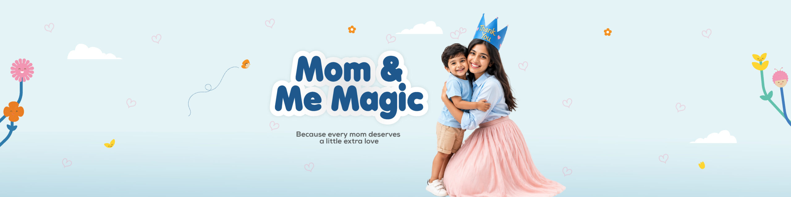 Mindseed preschool and daycare promotional banner for a "Mom & Me Magic" event celebrating the special bond between mothers and children.