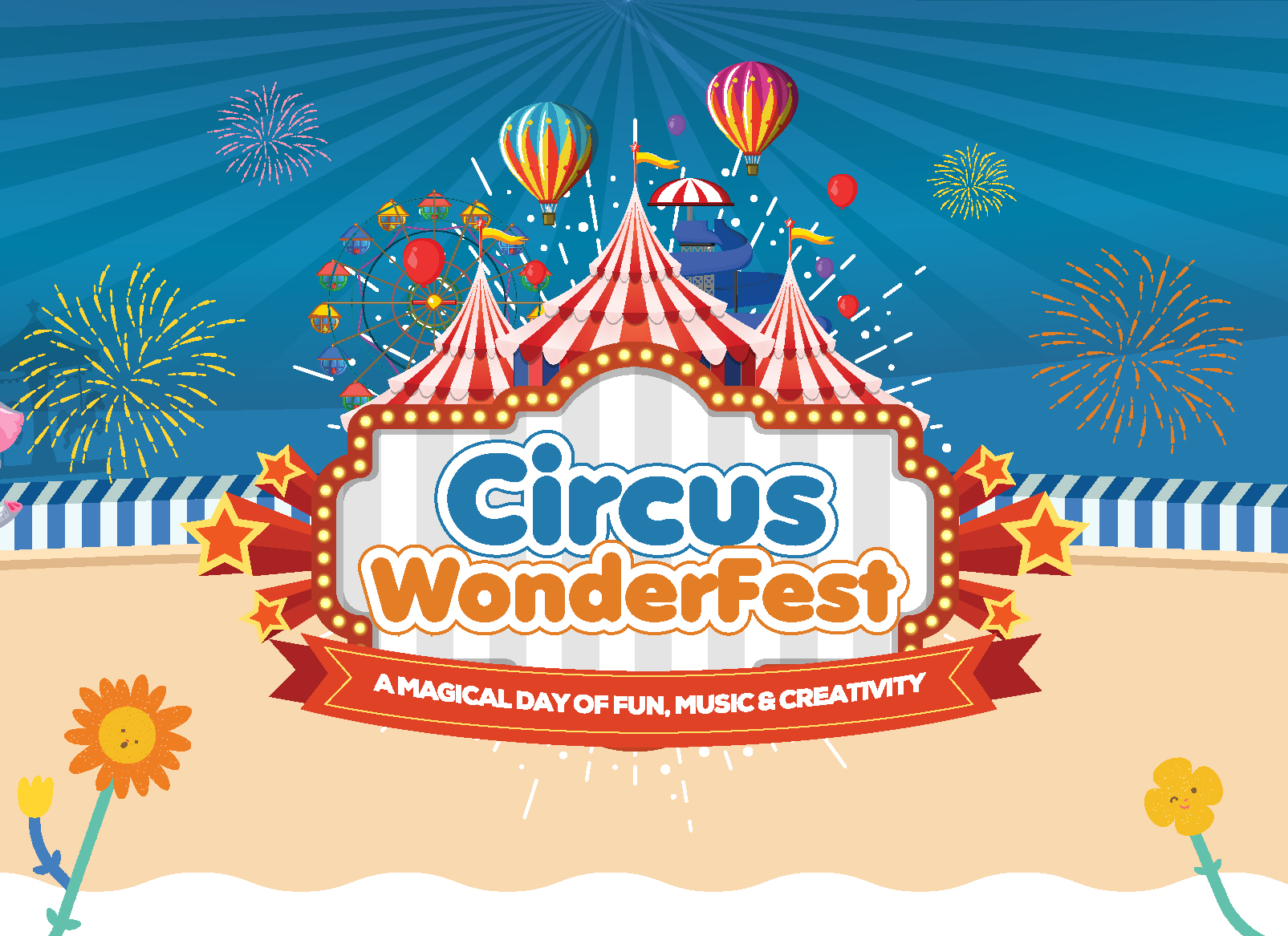 Mindseed preschool and daycare promotional graphic for the "Circus WonderFest" event featuring circus-themed illustrations.