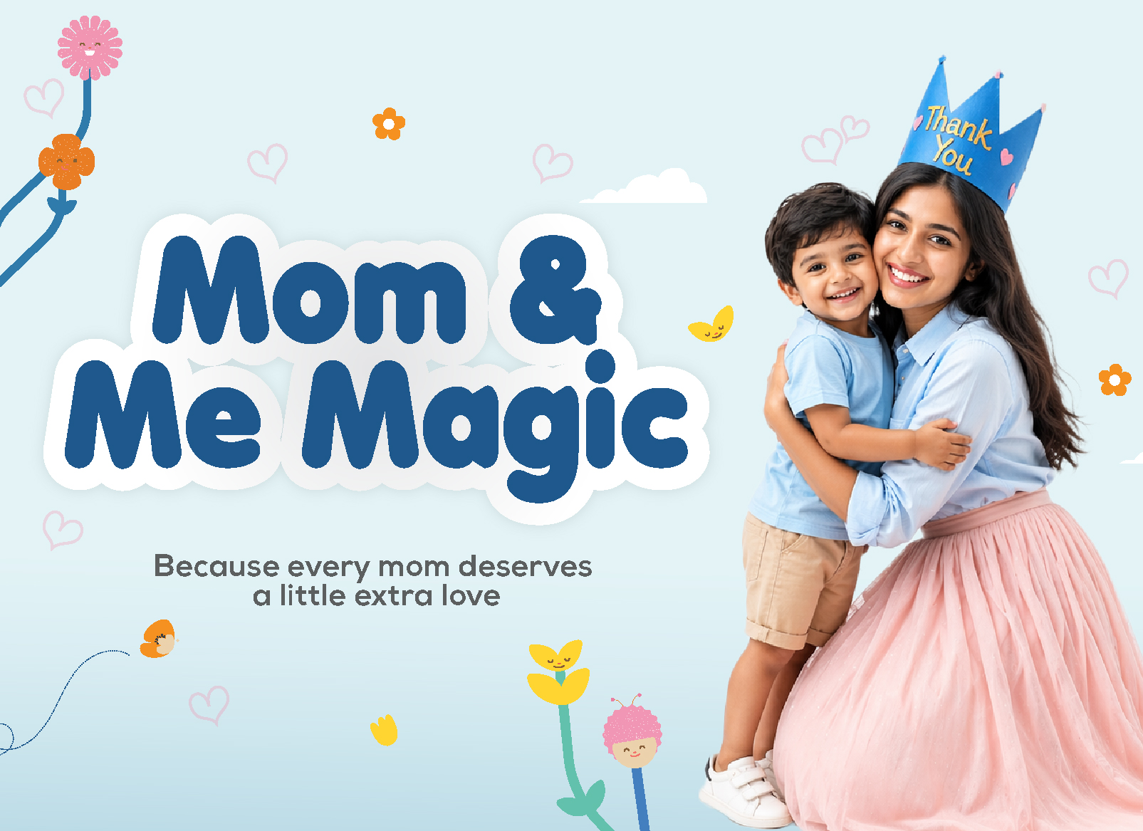 Mindseed preschool and daycare promotional graphic for a "Mom & Me Magic" event celebrating mothers.