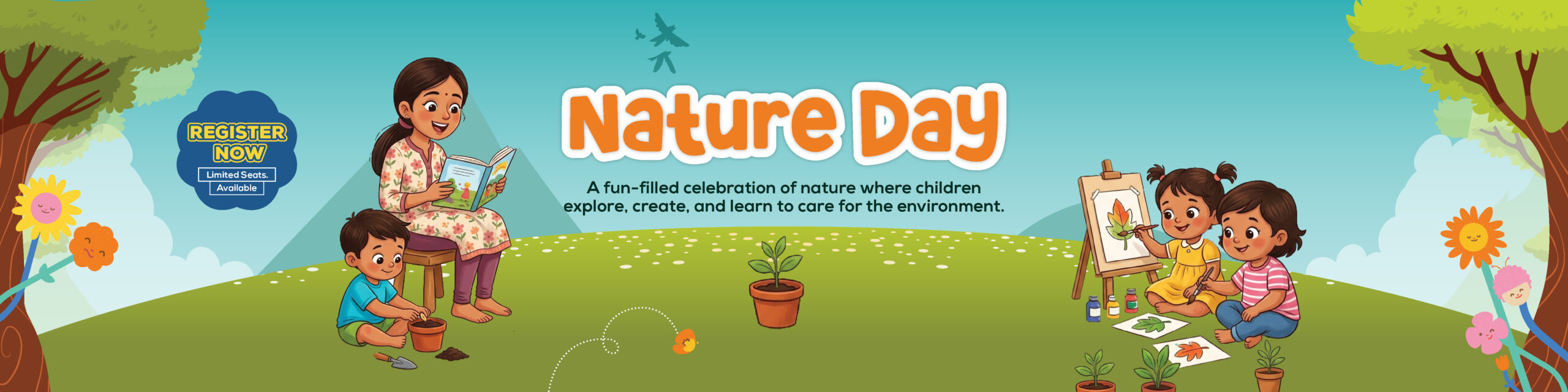 Promotional banner for the "Nature Day" event hosted at Mindseed preschool and daycare.